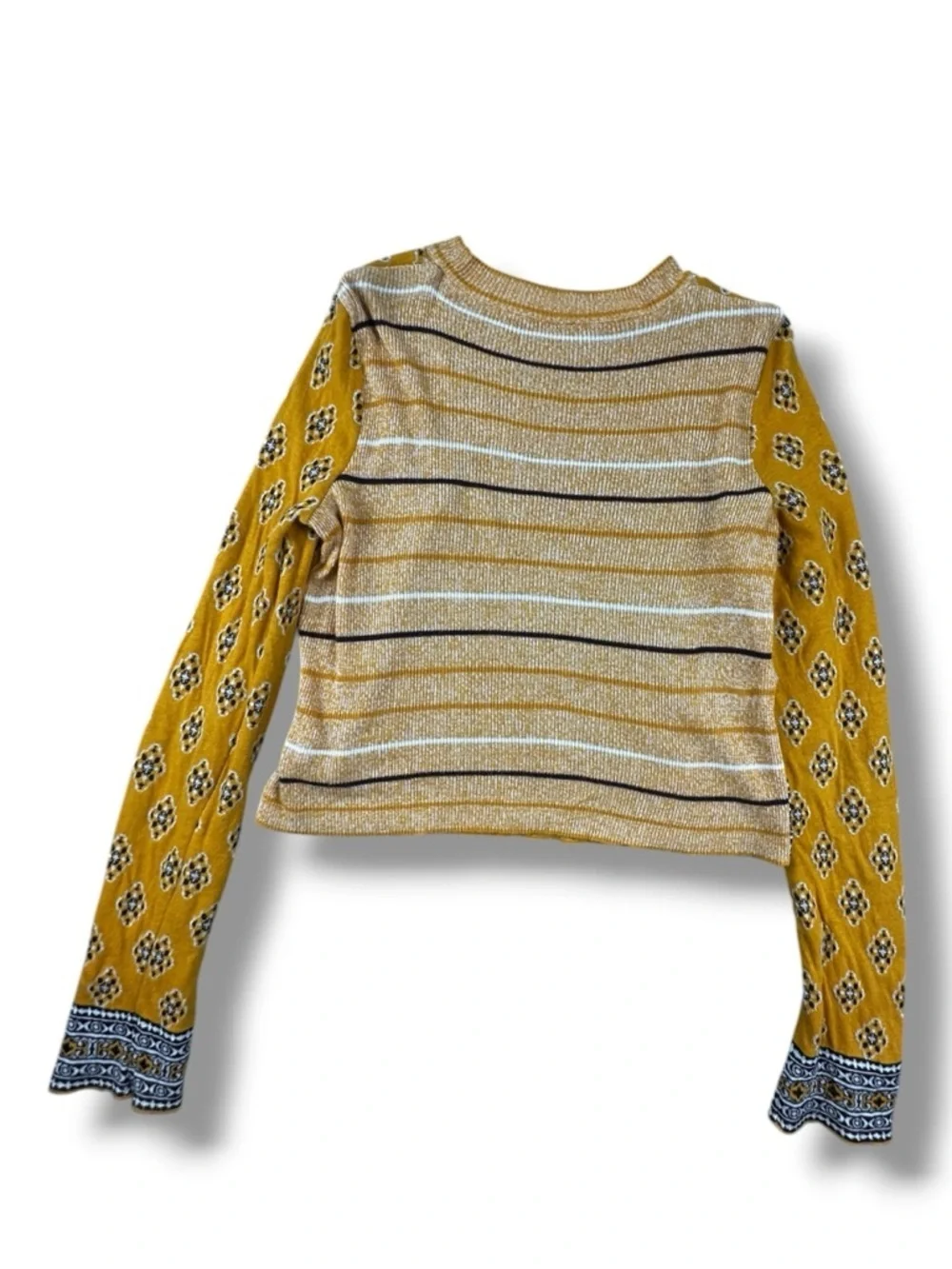 Free People New Age Yellow Ribbed Knit Cropped Crew Neck Sweater Size XS